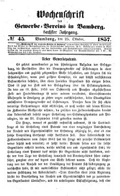 Wochenschrift des Gewerbe-Vereins Bamberg Sonntag 25. Oktober 1857