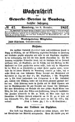 Wochenschrift des Gewerbe-Vereins Bamberg Sonntag 8. November 1857