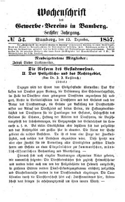 Wochenschrift des Gewerbe-Vereins Bamberg Sonntag 13. Dezember 1857