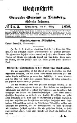 Wochenschrift des Gewerbe-Vereins Bamberg Sonntag 14. März 1858