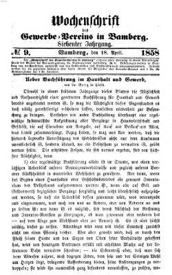 Wochenschrift des Gewerbe-Vereins Bamberg Sonntag 18. April 1858