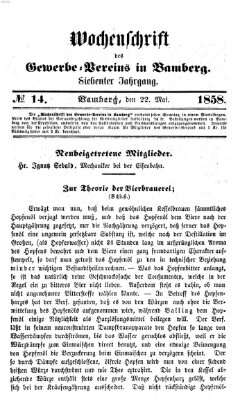 Wochenschrift des Gewerbe-Vereins Bamberg Samstag 22. Mai 1858