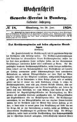 Wochenschrift des Gewerbe-Vereins Bamberg Sonntag 20. Juni 1858