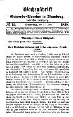 Wochenschrift des Gewerbe-Vereins Bamberg Sonntag 27. Juni 1858