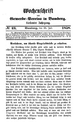 Wochenschrift des Gewerbe-Vereins Bamberg Sonntag 25. Juli 1858