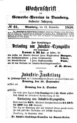 Wochenschrift des Gewerbe-Vereins Bamberg Sonntag 19. September 1858