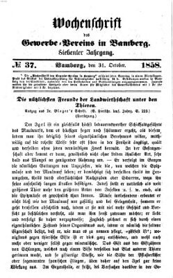 Wochenschrift des Gewerbe-Vereins Bamberg Sonntag 31. Oktober 1858