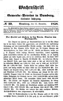 Wochenschrift des Gewerbe-Vereins Bamberg Sonntag 14. November 1858