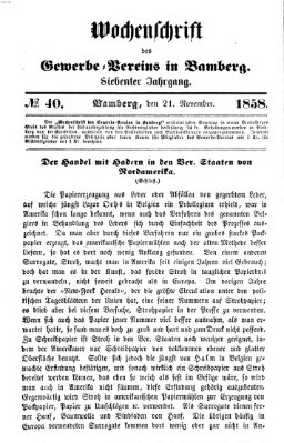 Wochenschrift des Gewerbe-Vereins Bamberg Sonntag 21. November 1858