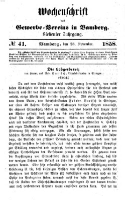 Wochenschrift des Gewerbe-Vereins Bamberg Sonntag 28. November 1858