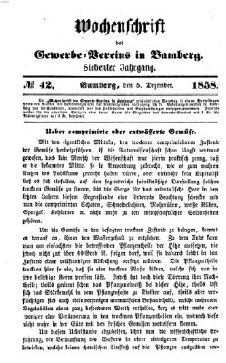 Wochenschrift des Gewerbe-Vereins Bamberg Sonntag 5. Dezember 1858