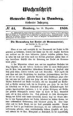 Wochenschrift des Gewerbe-Vereins Bamberg Sonntag 19. Dezember 1858