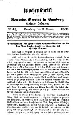 Wochenschrift des Gewerbe-Vereins Bamberg Freitag 24. Dezember 1858