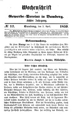 Wochenschrift des Gewerbe-Vereins Bamberg Sonntag 3. April 1859