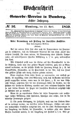 Wochenschrift des Gewerbe-Vereins Bamberg Samstag 23. April 1859