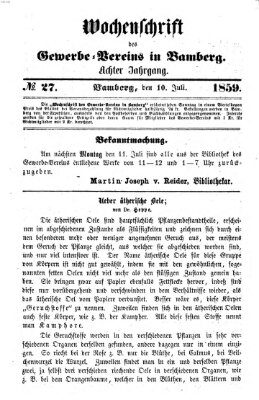 Wochenschrift des Gewerbe-Vereins Bamberg Sonntag 10. Juli 1859