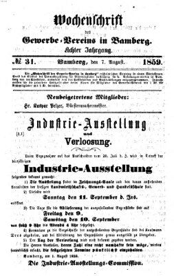 Wochenschrift des Gewerbe-Vereins Bamberg Sonntag 7. August 1859