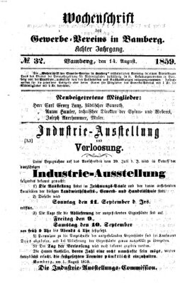 Wochenschrift des Gewerbe-Vereins Bamberg Sonntag 14. August 1859