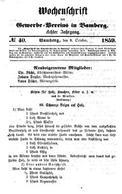 Wochenschrift des Gewerbe-Vereins Bamberg Sonntag 9. Oktober 1859