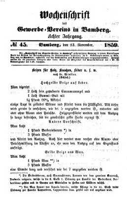 Wochenschrift des Gewerbe-Vereins Bamberg Sonntag 13. November 1859