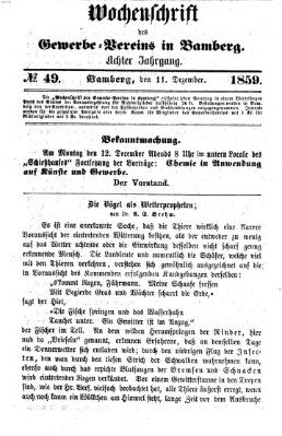 Wochenschrift des Gewerbe-Vereins Bamberg Sonntag 11. Dezember 1859