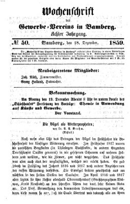 Wochenschrift des Gewerbe-Vereins Bamberg Sonntag 18. Dezember 1859