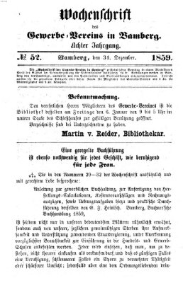 Wochenschrift des Gewerbe-Vereins Bamberg Samstag 31. Dezember 1859