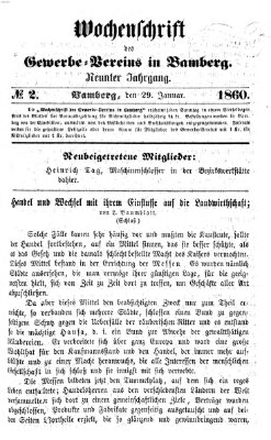 Wochenschrift des Gewerbe-Vereins Bamberg Sonntag 29. Januar 1860