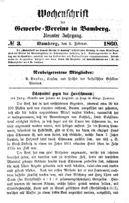 Wochenschrift des Gewerbe-Vereins Bamberg Sonntag 5. Februar 1860