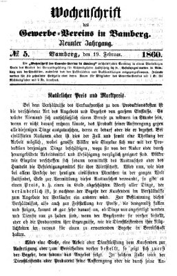 Wochenschrift des Gewerbe-Vereins Bamberg Sonntag 19. Februar 1860