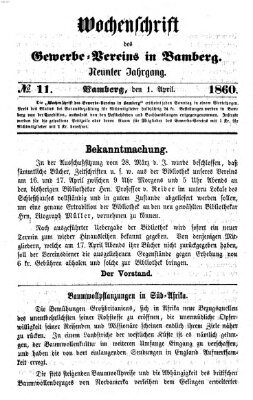 Wochenschrift des Gewerbe-Vereins Bamberg Sonntag 1. April 1860