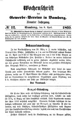 Wochenschrift des Gewerbe-Vereins Bamberg Sonntag 8. April 1860