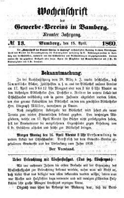 Wochenschrift des Gewerbe-Vereins Bamberg Sonntag 15. April 1860