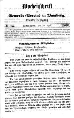 Wochenschrift des Gewerbe-Vereins Bamberg Sonntag 29. April 1860