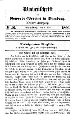 Wochenschrift des Gewerbe-Vereins Bamberg Sonntag 6. Mai 1860