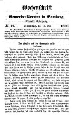 Wochenschrift des Gewerbe-Vereins Bamberg Sonntag 13. Mai 1860