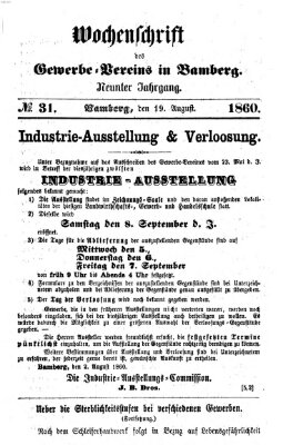 Wochenschrift des Gewerbe-Vereins Bamberg Sonntag 19. August 1860