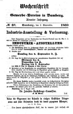 Wochenschrift des Gewerbe-Vereins Bamberg Sonntag 2. September 1860