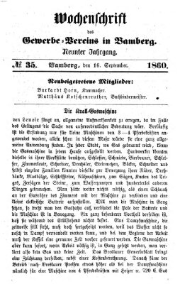 Wochenschrift des Gewerbe-Vereins Bamberg Sonntag 16. September 1860