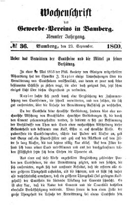 Wochenschrift des Gewerbe-Vereins Bamberg Sonntag 23. September 1860