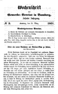 Wochenschrift des Gewerbe-Vereins Bamberg Sonntag 24. März 1861