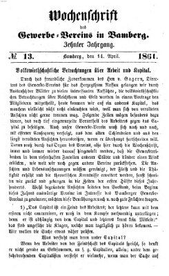 Wochenschrift des Gewerbe-Vereins Bamberg Sonntag 14. April 1861