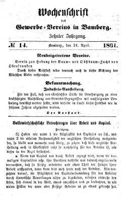 Wochenschrift des Gewerbe-Vereins Bamberg Sonntag 21. April 1861