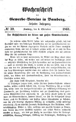 Wochenschrift des Gewerbe-Vereins Bamberg Sonntag 6. Oktober 1861