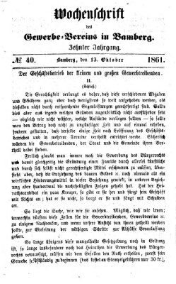 Wochenschrift des Gewerbe-Vereins Bamberg Sonntag 13. Oktober 1861