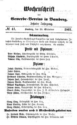 Wochenschrift des Gewerbe-Vereins Bamberg Sonntag 20. Oktober 1861