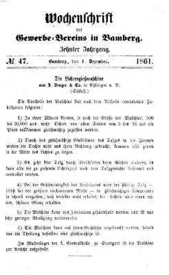 Wochenschrift des Gewerbe-Vereins Bamberg Sonntag 1. Dezember 1861