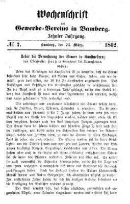 Wochenschrift des Gewerbe-Vereins Bamberg Sonntag 23. März 1862