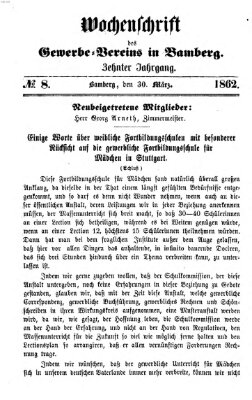 Wochenschrift des Gewerbe-Vereins Bamberg Sonntag 30. März 1862