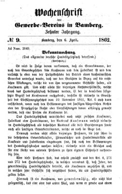 Wochenschrift des Gewerbe-Vereins Bamberg Sonntag 6. April 1862